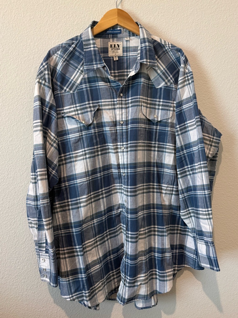 Ely Cattleman Blue and White Plaid Western Snap Shirt